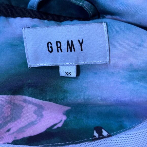 GRMY Bomber Jacket XS Green Multicolor Aztec Maya Art Tie Dye Full Zip Mesh Line - Picture 6 of 8